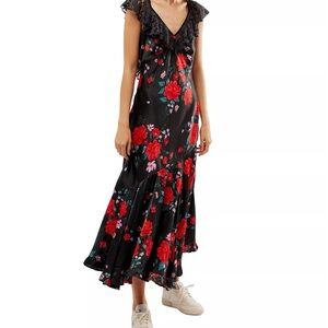 Free People Red Roses Maxi Dress Size L 12